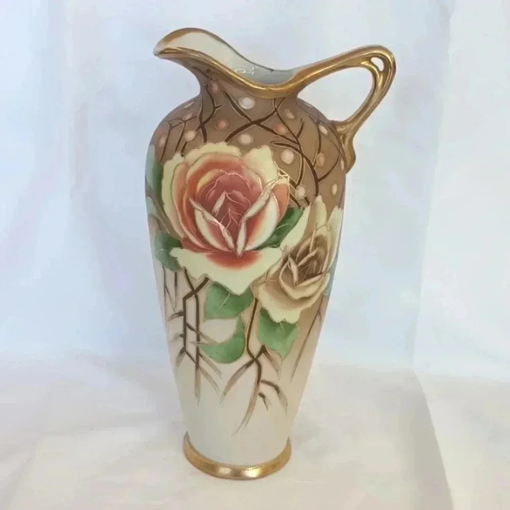 Vintage Nippon gold gilt pitcher hand painted